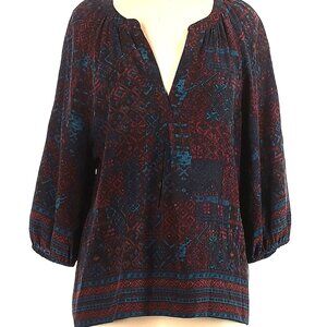 Joie 3/4 sleeve Blue and maroon Paisley Print silk top Size M